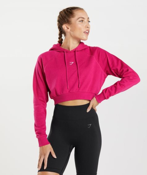 Bluzy Z Kapturem Gymshark Treningowe Cropped Damskie Fuksja | PL 354FOC